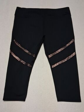 Fabletics Black Capri Jeans with Rose Gold Stripe Accents